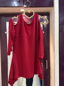 Red Cold Shoulder Top