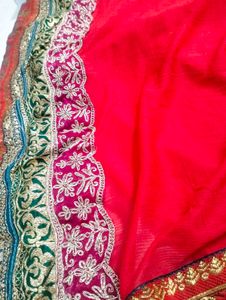 Red &amp; Gold Embroidered Saree