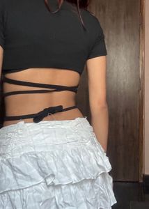 Black Crop Top with Wrap Detail