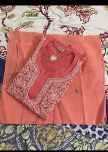 Pinkish Peach Embroidered Kurta Set