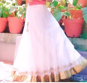 White Net Skirt, Dupatta And Black Crop Top