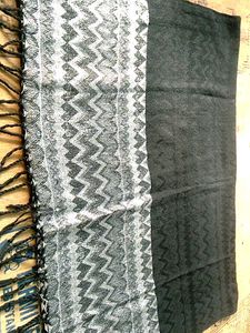 Black Patterned Shawl with Fringe