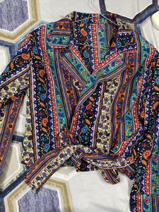 UNUSED Tribal Print Top With Knot