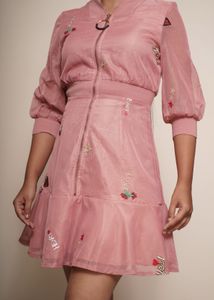 Pink Embroidered Bomber Jacket Dress