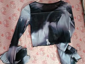 Sheer Graphic Long Sleeve Top
