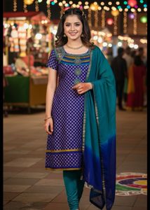 Blue & Gold Salwar Kameez Set
