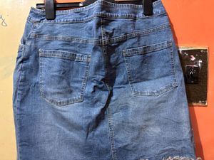Denim Mini Skirt with Frayed Hem