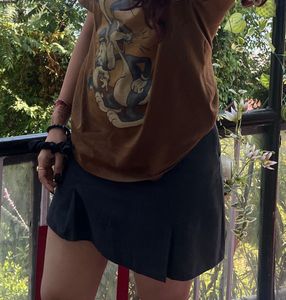 charcoal Pleated Denim Skirt