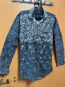 Blue Cotton Shirt For Men With Lightning Print