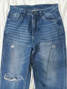 Dark Blue ripped wide leg jeans