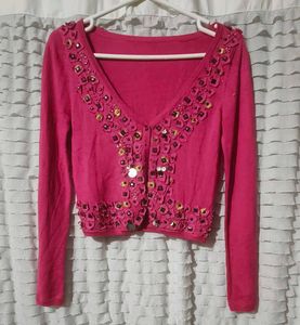 korean Pink Embellished Cardigan
