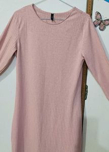 Pink Striped Round Neck Bodycon Dress