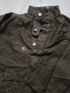 Kids Brown Worked Kurta Pajama Set (2-3 Years)