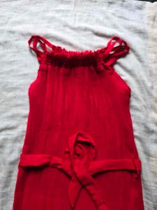 Red Midi Dress with Tie Waist