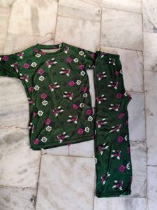 Green Printed Night Suit