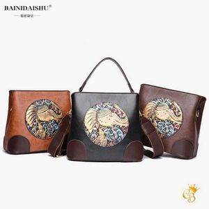 Embroidered Leather Handbag