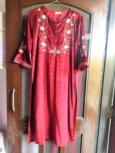 Velvet look Embroidered Kurta