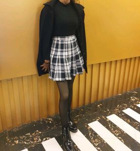 Womens Black And White Check Skirt With Shorts