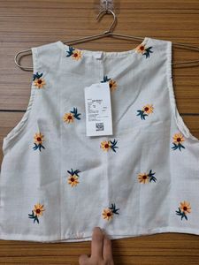 Floral Embroidered White Top
