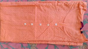 Peach Embroidered Cotton Kurta