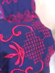 Pink and blue embroidery kurti