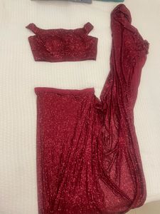 Red/maroon Sequin Saree