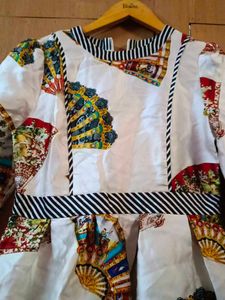 Fan Print White Dress