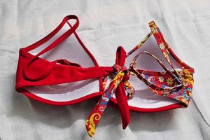 Red Floral Bikini Top