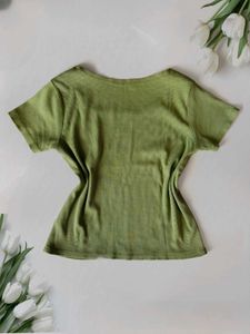 Olive Green Ribbed Square-Neck Knit Top