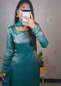 Teal Satin Kurta Set