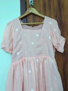 Peach Heart Print Midi Dress Size(L)