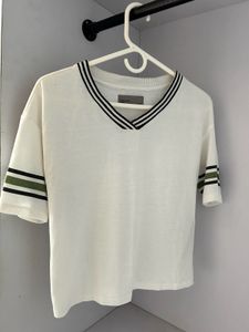 Striped Trim White Tee