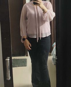 Pink Tie-Neck Blouse- 🎇 🪔 Diwali Sale