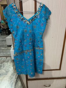 Teal Floral Embroidered Dress