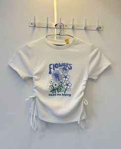 Zudio Ruched Graphic Top | White (XS)