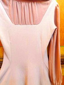 Peach Party Bodycon Dress with Sheer Sleeves