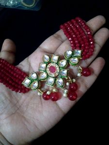 Unused Red Kundan Choker Set