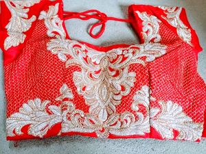 Red &amp; Gold Embroidered Lehenga Set