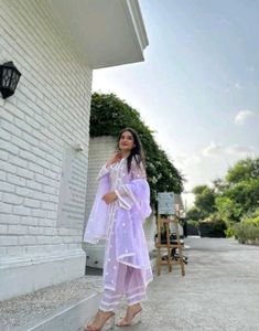 Lavender Net Kurta Set