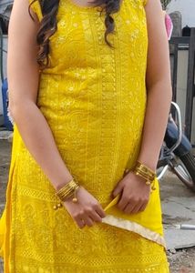 Yellow Color Sharara Dress Full Embroidery Top.