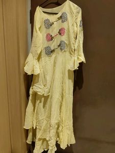Yellow Beutiful Cotton Long Gown Very Comfortable