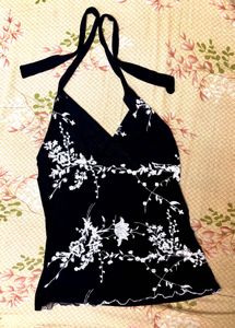Women Floral Print Backless Top