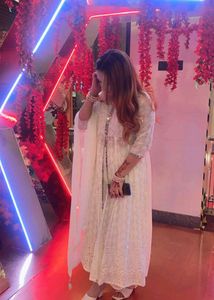 Elegant White Anarkali Set 3pc