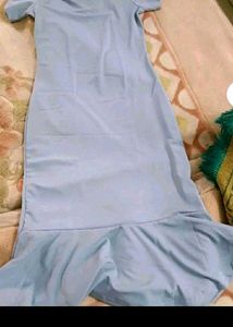 Cute Light Blue Ruffle Hem Dress