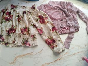 Floral Print Top &amp; Off shoulder Set