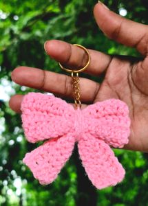 Crochet Pink Bow Keychain