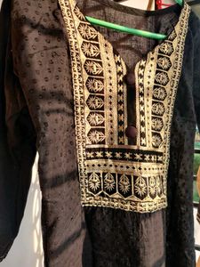 Golden Yoke Black Kurta