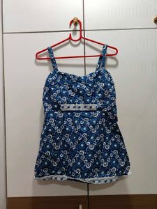 Blue Strap Printed Short Kurti