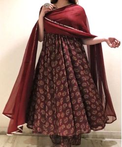 Elegant Maroon Printed Anarkali Suit