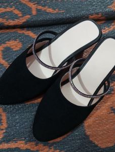 Elegant Black Mules with Rhinestone Detail